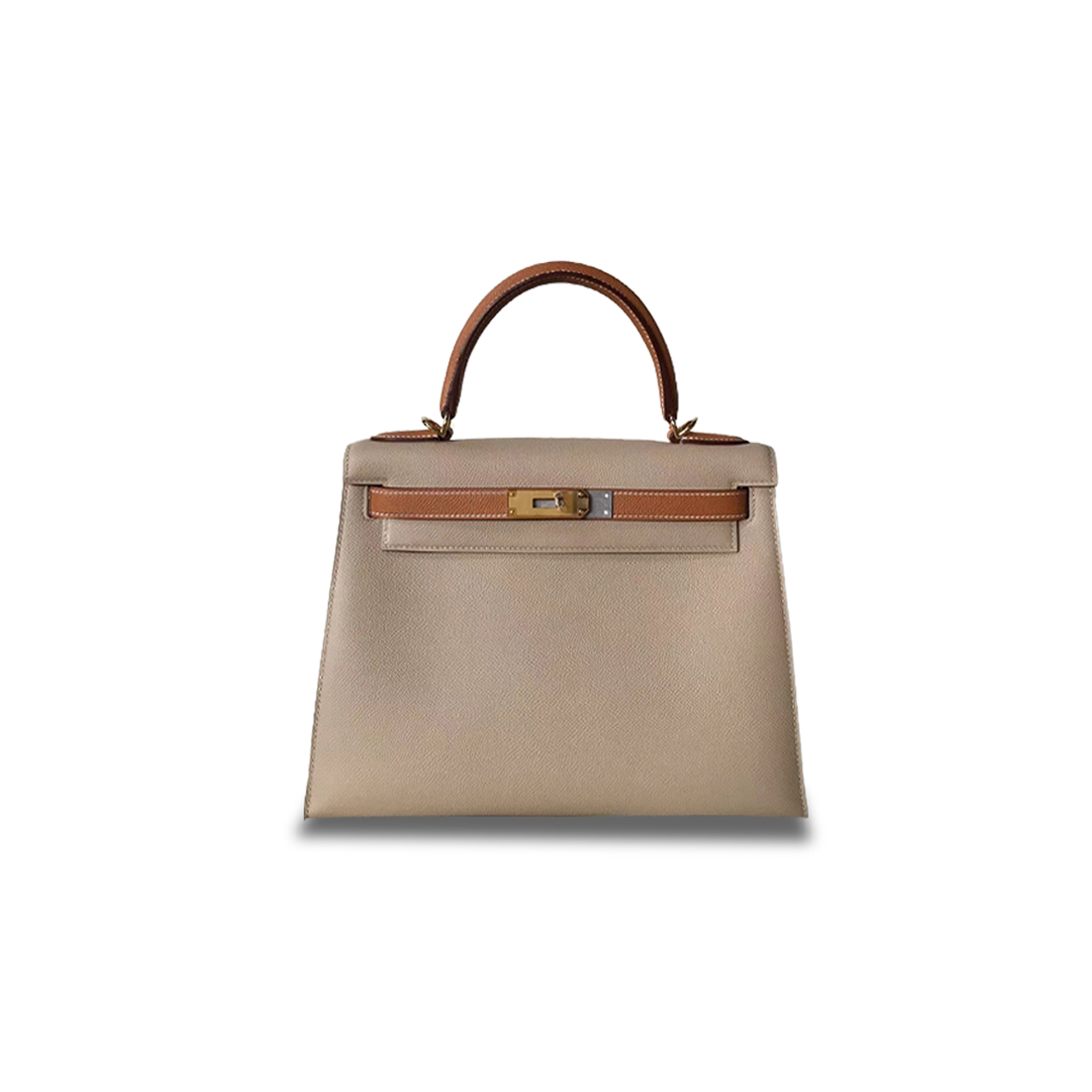 H**mes kelly 25 epsom trench coat gray golden brown gold buckle (25*17*7cm)